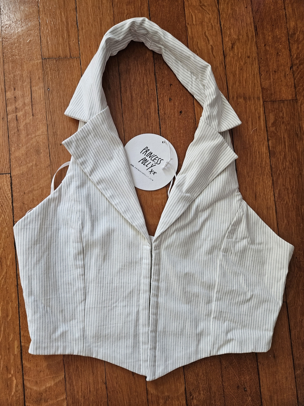 Princess Polly White Pinstripe Halter Crop Top